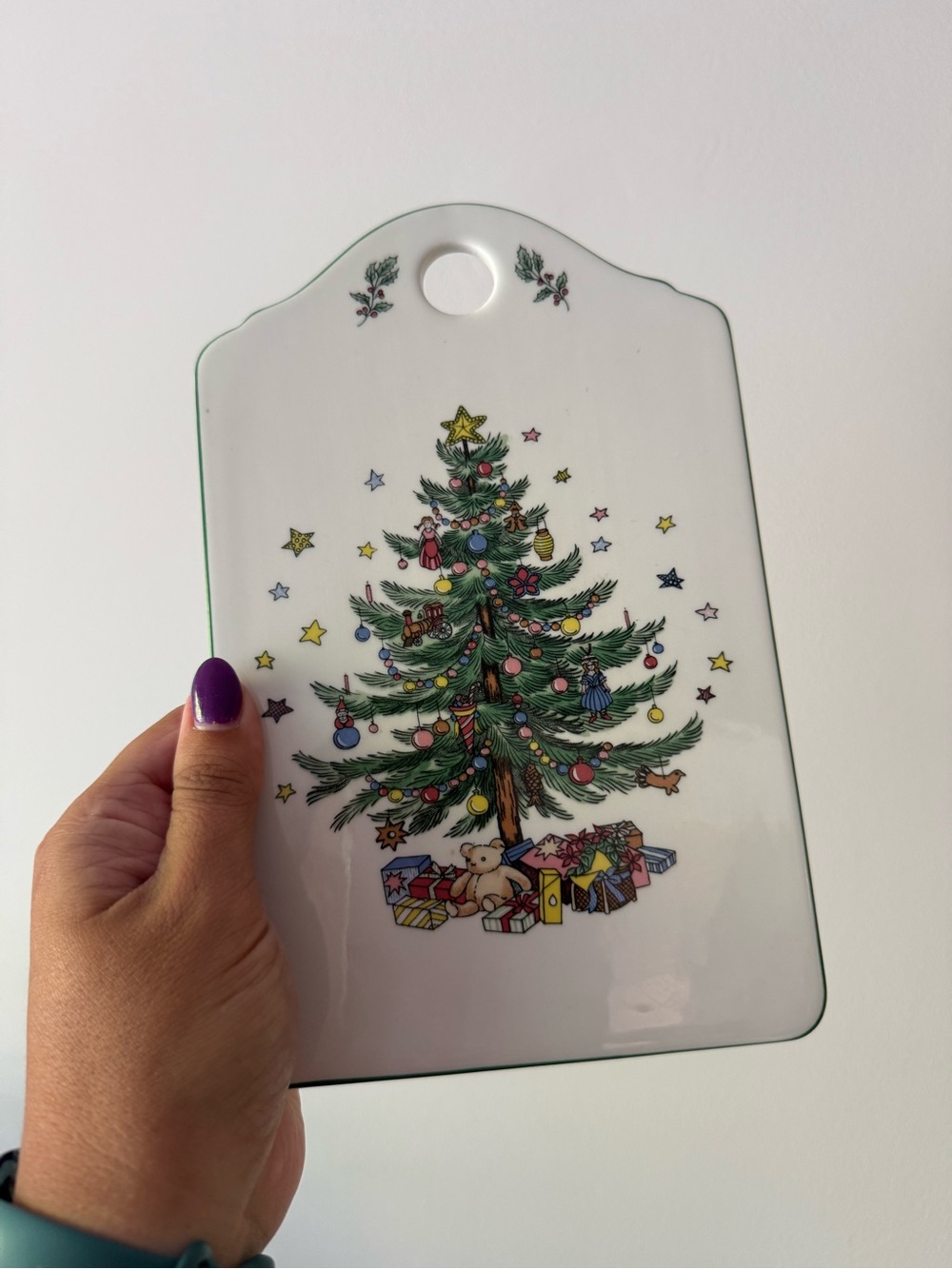Ceramic Christmas Tree Decor/Serving Board - White with Green Tree